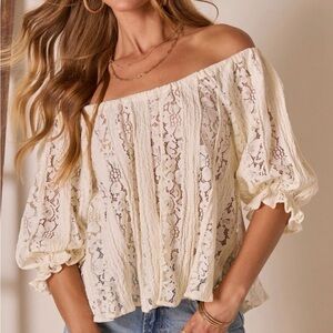 By Together Ivory Lace Off-Shoulder Blouse